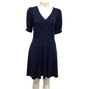 Boden navy white polka dot v neck short sleeve viscose mini dress 4R